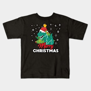 Merry Christmas Funny T-Rex Squad Dinosaur Xmas TRex Lover Kids T-Shirt